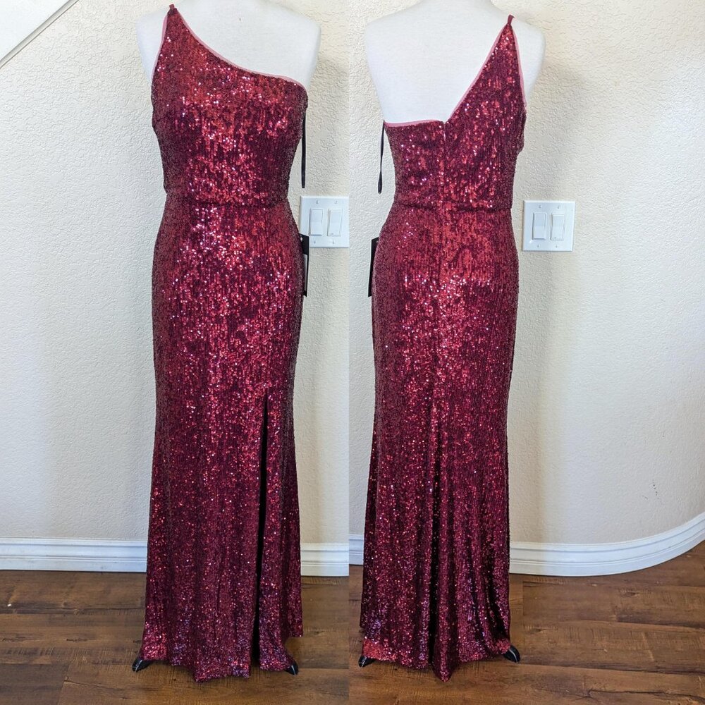 Formal Burgundy Red Sequin One Shoulder Prom Wedding Guest Dress 8